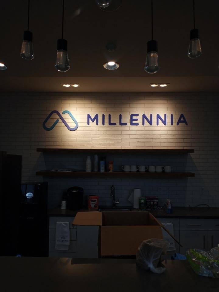 Lobby logo sign with lighted spot